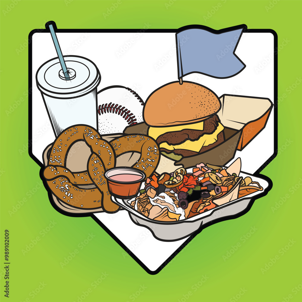 Illustrated vector graphic of baseball stadium food