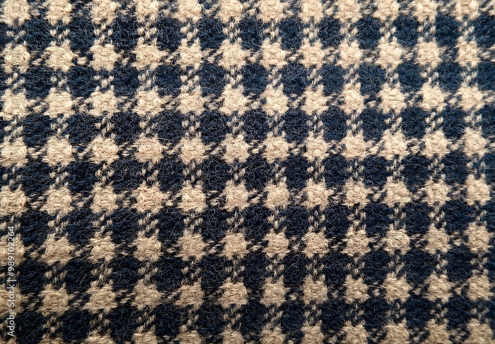 Blue and Beige Houndstooth Fabric Texture Blue and Beige Houndstooth Fabric Texture