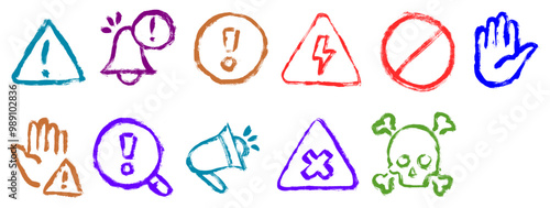Alert Related Icon Grunge Brush Stroke Drawing Vector Set