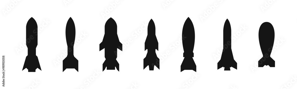 Bomb and missile silhouette icons. Explosive weapon symbols Bomb and missile silhouette icons. Explosive weapon symbols