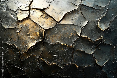 Cracked Black and Gold Surface Texture