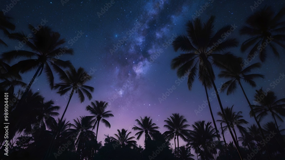 Palm Trees Silhouetted Against the Milky Way and Cosmic Beauty Palm Trees Silhouetted Against the Milky Way and Cosmic Beauty