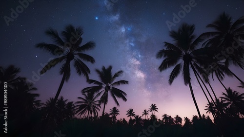 Palm Trees Silhouetted Against the Milky Way and Cosmic Beauty