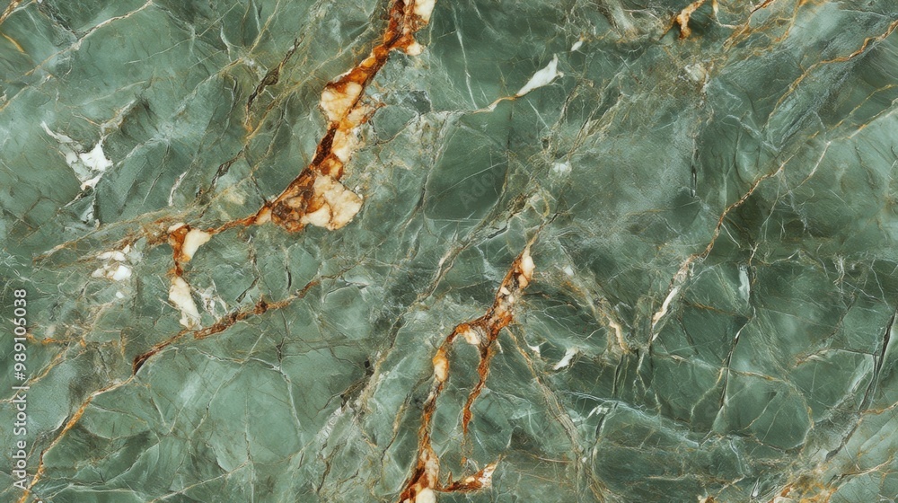 A close-up top view of green marble with earthy brown veins, creating a natural and organic floor texture A close-up top view of green marble with earthy brown veins, creating a natural and organic floor texture