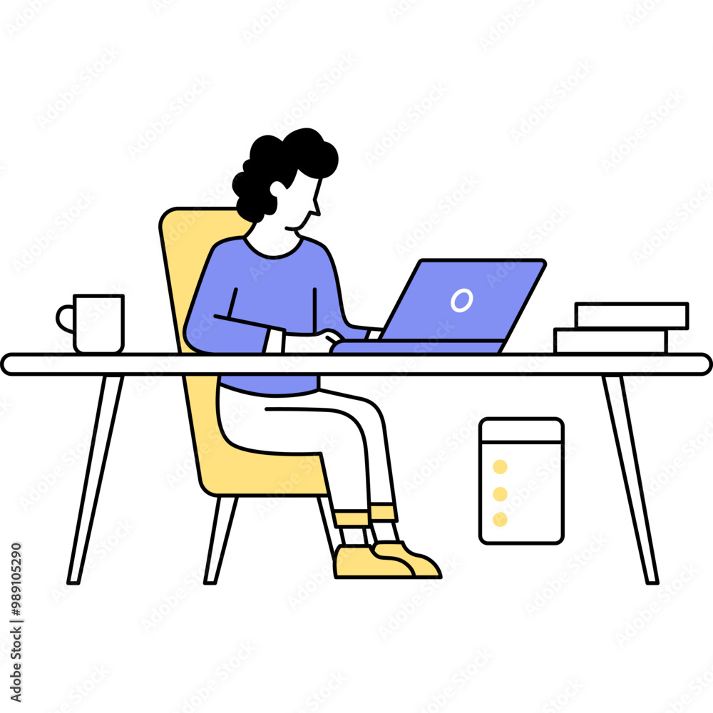 Software tester icon man front of laptop at desk Software tester icon man front of laptop at desk