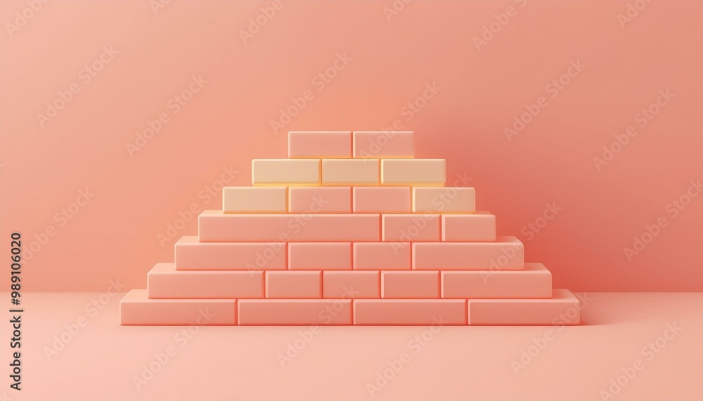 A pastel pyramid structure created with blocks against a soft pink background, offering a minimalist and calming aesthetic. A pastel pyramid structure created with blocks against a soft pink background, offering a minimalist and calming aesthetic.