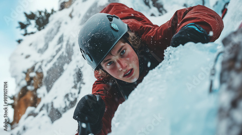 First Time Ice Climbing with Focused Determination photo