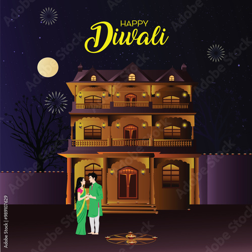 couple celebrating diwali at home
