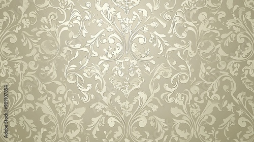 A beautifully detailed intricate design on shimmering silver wallpaper.