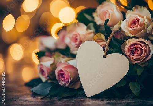 Pink Roses Bouquet with Blank Heart Tag