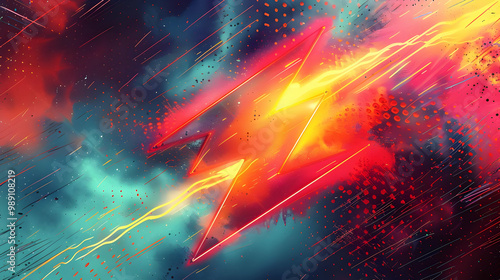 Abstract Illustration of a Yellow and Red Lightning Bolt in a Dark Blue and Red Background