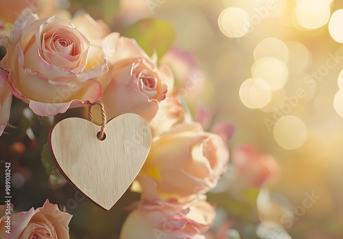 Romantic Roses with Wooden Heart Tag