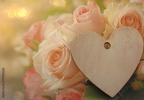 Impressionist Roses with Wooden Heart Tag