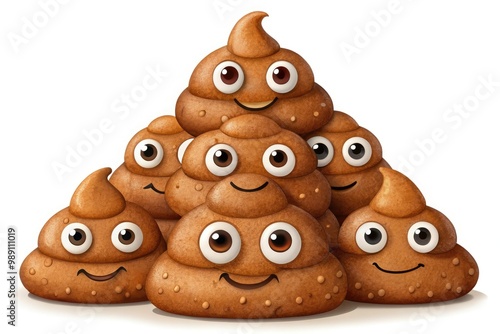 A humorous and relatable digital illustration of a stylized pile of brown feces with a sheepish expression and apologetic eyes on a white background. photo