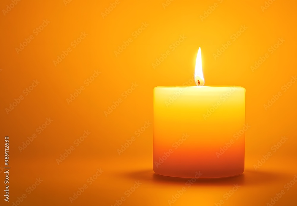 Single Candle Flame Glowing on Orange Background Single Candle Flame Glowing on Orange Background