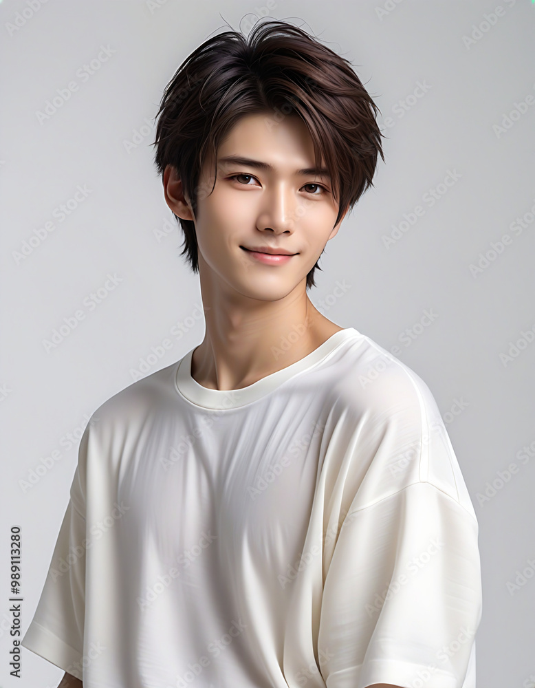 Portrait of young handsome Asian male model in casual clothes. カジュアルな服を着た若いイケメンアジア人男性モデルのポートレート Portrait of young handsome Asian male model in casual clothes. カジュアルな服を着た若いイケメンアジア人男性モデルのポートレート