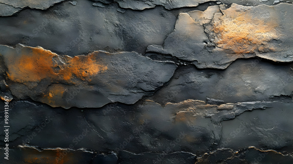 Dark Stone Wall Texture with Golden Accents - Rustic Background Dark Stone Wall Texture with Golden Accents - Rustic Background