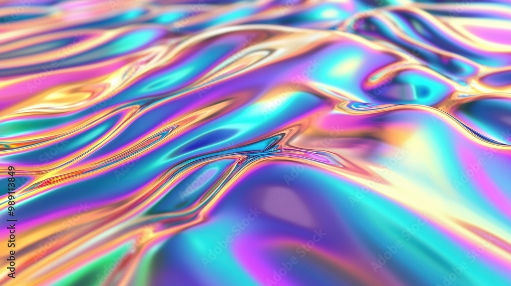 A polished chrome texture reflecting a spectrum of rainbow hues, characterized by its fluidity and sheen. A polished chrome texture reflecting a spectrum of rainbow hues, characterized by its fluidity and sheen.