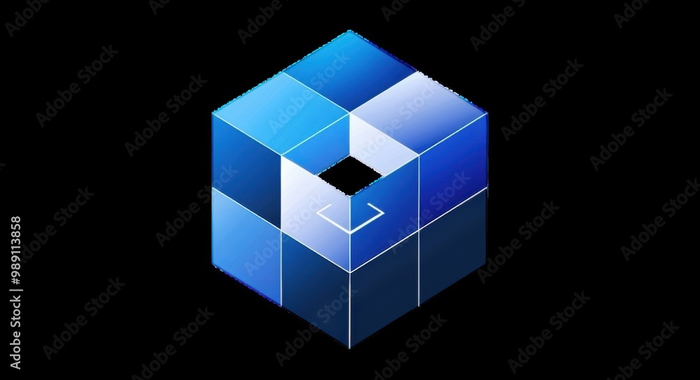 Abstract blue geometric shape with a central hollow space Abstract blue geometric shape with a central hollow space