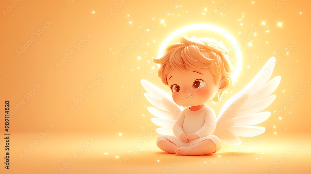 cute baby angel with a glowing halo and tiny wings Cartoonish style, simple lines, pastel palette Friendly and inviting cute baby angel with a glowing halo and tiny wings Cartoonish style, simple lines, pastel palette Friendly and inviting