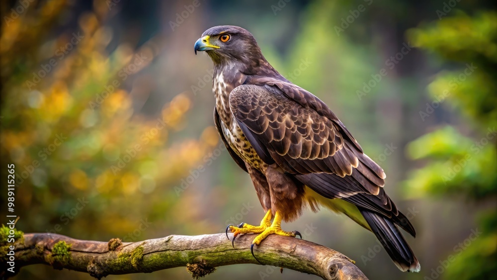 A majestic dark-feathered bird of prey with sharp talons and hooked beak perches regally on a twisted branch, surveying its kingdom with piercing eyes. A majestic dark-feathered bird of prey with sharp talons and hooked beak perches regally on a twisted branch, surveying its kingdom with piercing eyes.