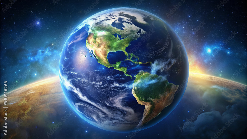 image showcases stunning view of Earth from space, highlighting vibrant colors of continents and swirling clouds. cosmic backdrop adds sense of wonder and beauty to our planet image showcases stunning view of Earth from space, highlighting vibrant colors of continents and swirling clouds. cosmic backdrop adds sense of wonder and beauty to our planet