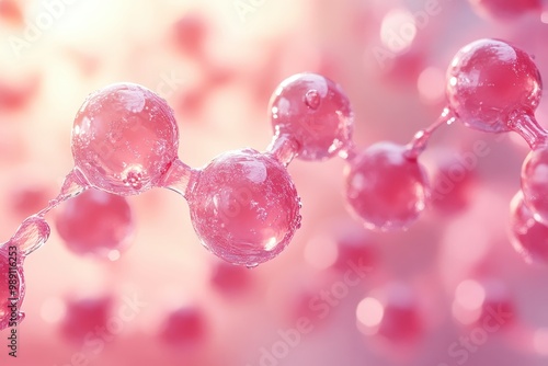 Molecular Dawn: Pink hued molecules shimmer in a microscopic sunrise, showcasing the building blocks of life in a visually captivating scientific render. 