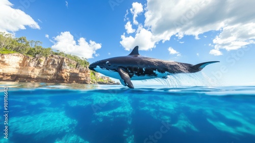 Wallpaper Mural Majestic Shark Breaching in Crystal Clear Water Torontodigital.ca
