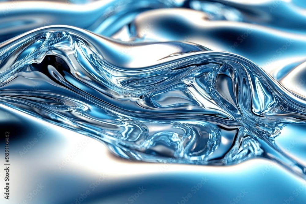 Abstract Liquid Metal Surface with Blue and Silver Hues Abstract Liquid Metal Surface with Blue and Silver Hues