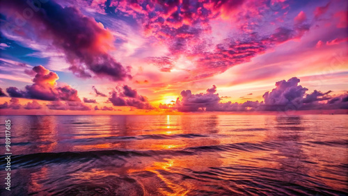 Wallpaper Mural A stunning pink sunset over sea creates breathtaking view, with vibrant colors reflecting on calm water. clouds add depth to this serene landscape Torontodigital.ca