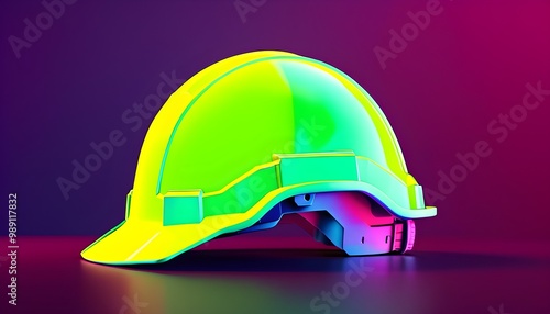 Brightly colored neon safety helmet for enhanced visibility and protection in construction and industrial environments photo