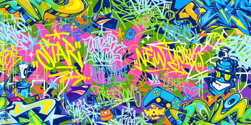 Trendy Abstract Hip Hop Urban Street Art Graffiti Style Vector Illustration Background Banner