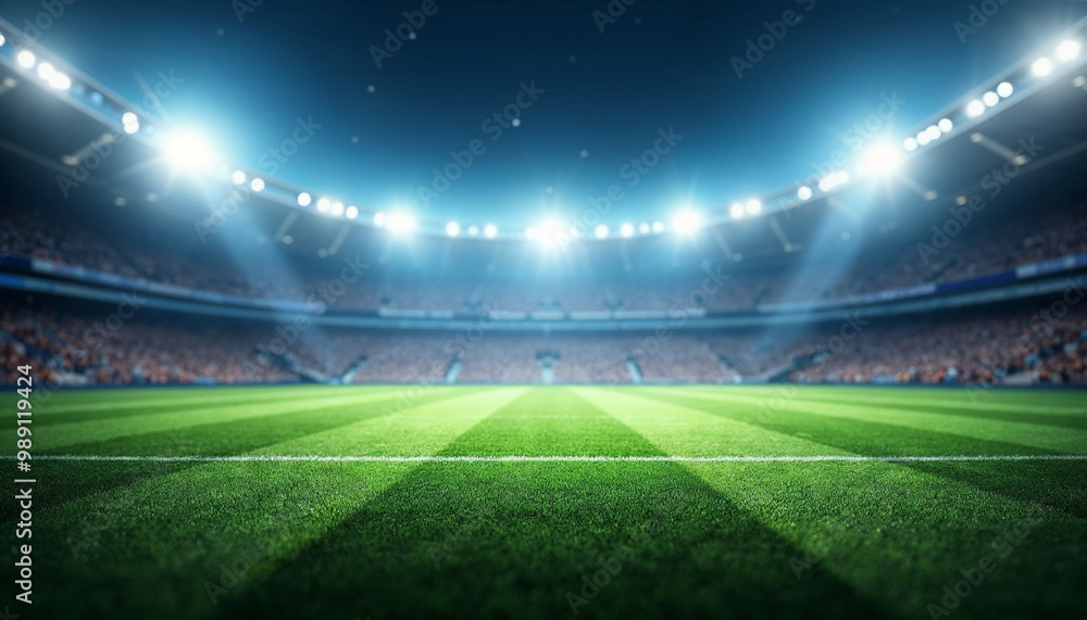 Football stadium, shiny lights, view from field. Soccer concept Football stadium, shiny lights, view from field. Soccer concept
