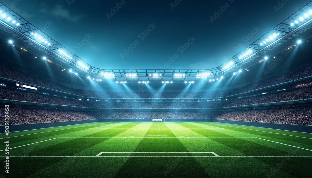 Football stadium, shiny lights, view from field. Soccer concept Football stadium, shiny lights, view from field. Soccer concept
