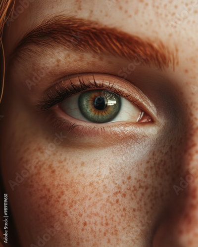 Close-up of a freckled girl's eye