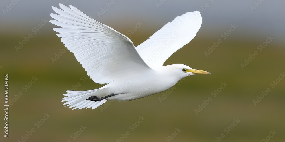 White Cattle Egret in Flight with Spread Wings White Cattle Egret in Flight with Spread Wings