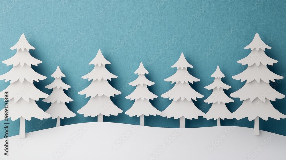 Obraz premium Paper Cutout Winter Forest on Blue Background
