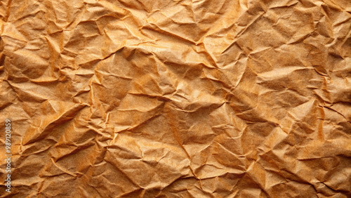 Crumpled brown paper texture background creates warm, rustic feel, perfect for various design projects. Its unique patterns add depth and character to any creative work