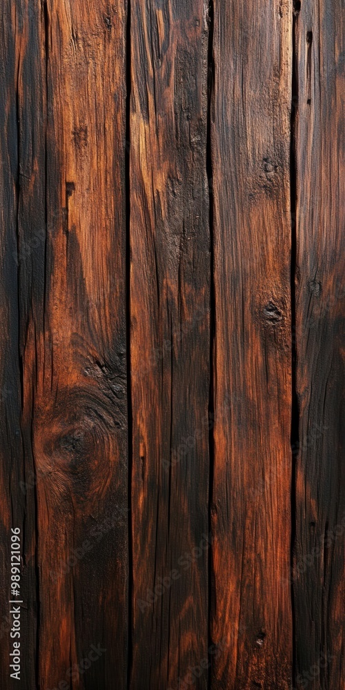 Obraz premium Textured wooden background with rich, dark tones and natural imperfections.
