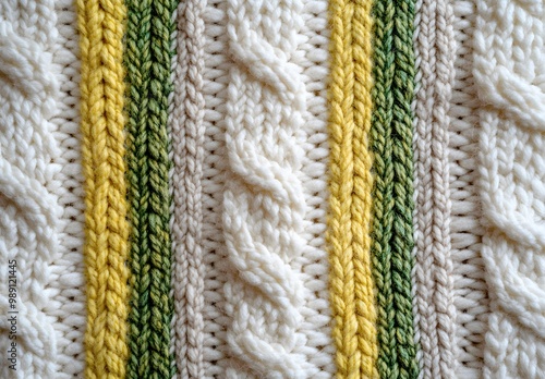 Close-up Knitted Pattern with Yellow and Green Stripes photo