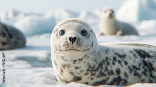 Seals on icy shore photo