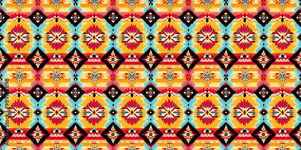 Fototapeta premium Navajo patterns with a traditional, intricate design. seamless background pattern