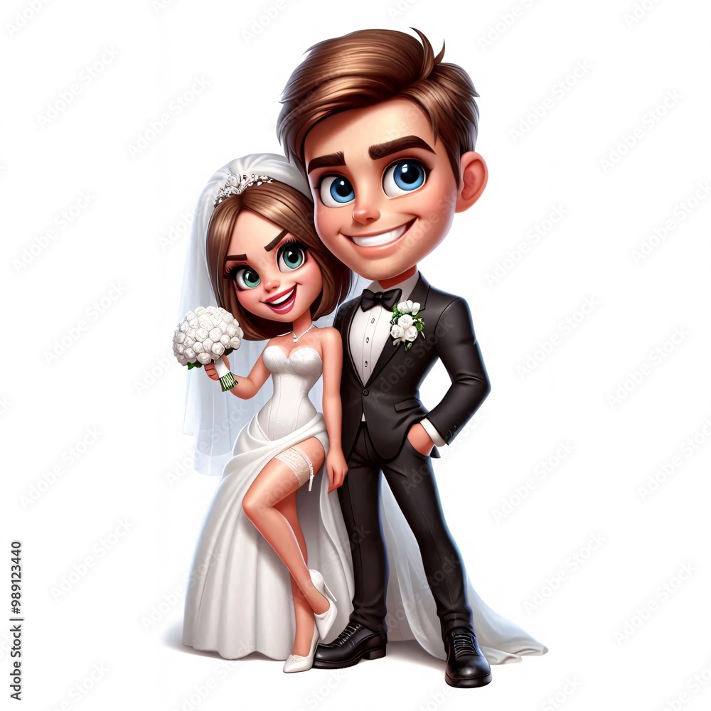 fun bride and groom cartonized on white background fun bride and groom cartonized on white background