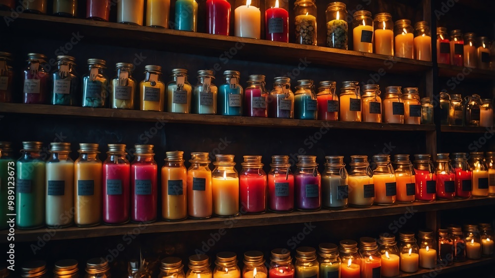 Handmade candle shop with wax and scents background Handmade candle shop with wax and scents background