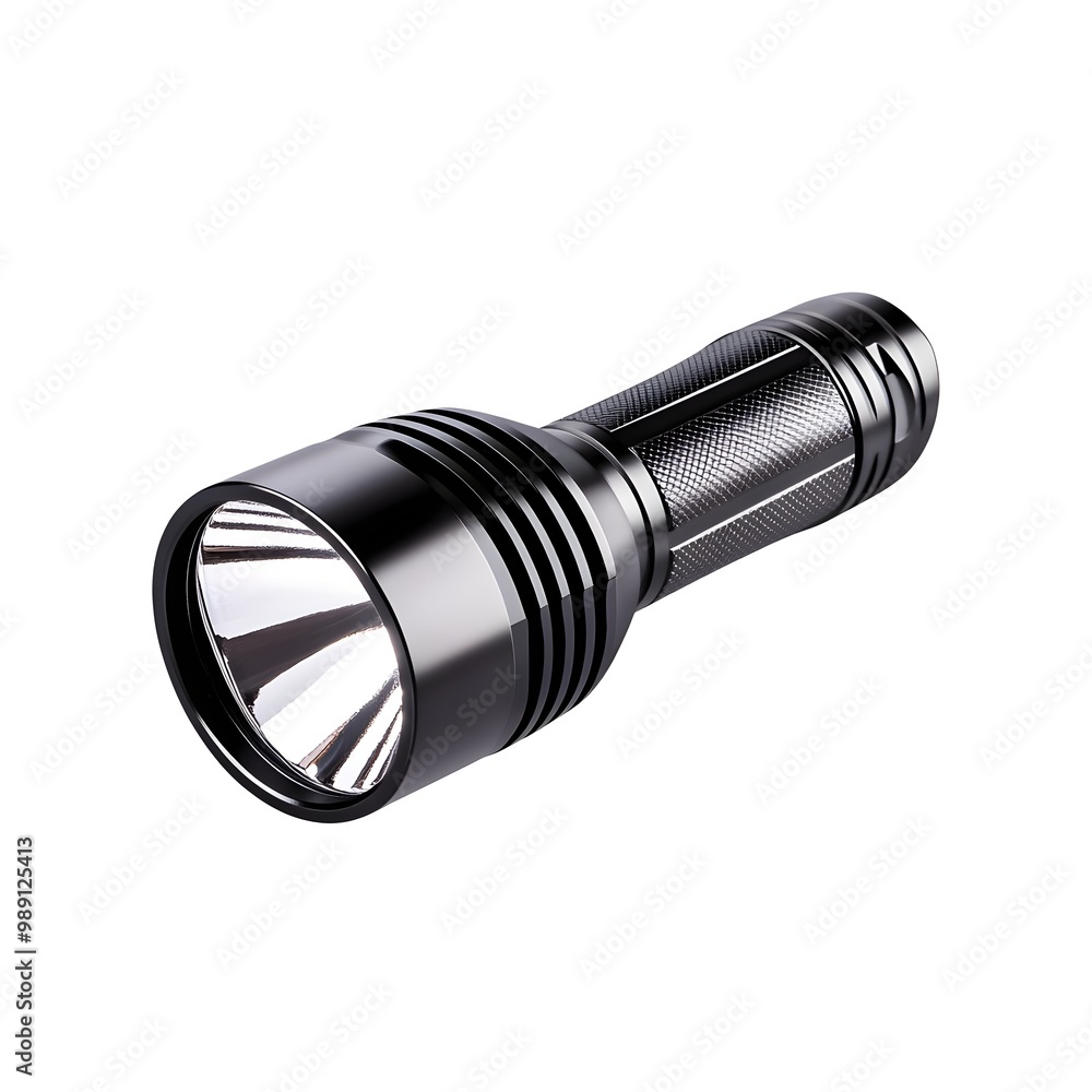 Macro Shot of a Perfect Flashlight for Electrical Repairs Isolated on White Background Macro Shot of a Perfect Flashlight for Electrical Repairs Isolated on White Background