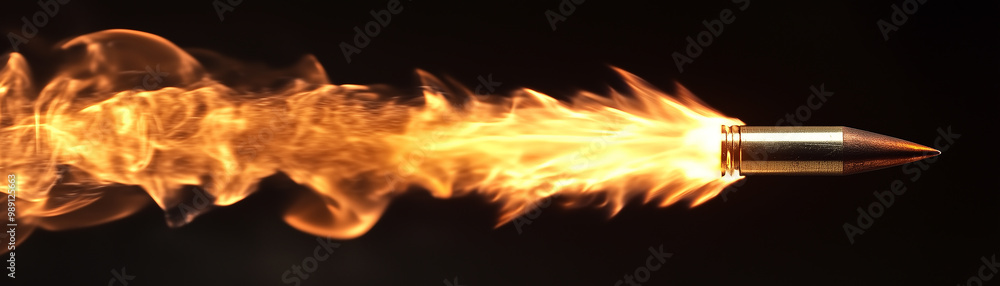 The bullet hurtles through the air at incredible speed, leaving behind a bright trail of fire The bullet hurtles through the air at incredible speed, leaving behind a bright trail of fire