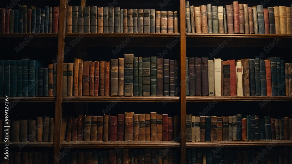 Local bookstore shelves with stacked books background Local bookstore shelves with stacked books background