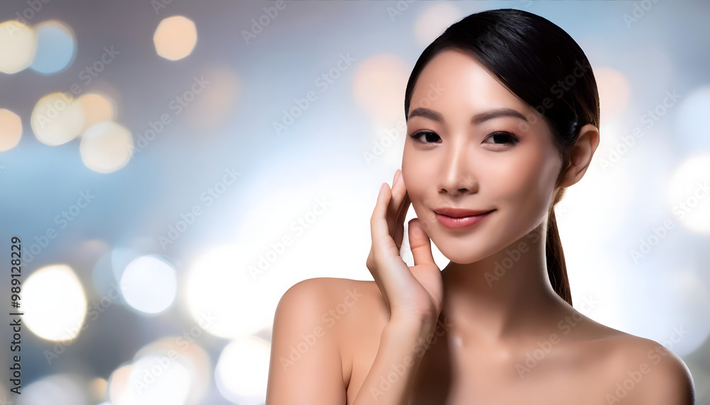 Fashion commercial advertisement. Radiant porcelain glowing skin asian chinese woman posing Fashion commercial advertisement. Radiant porcelain glowing skin asian chinese woman posing