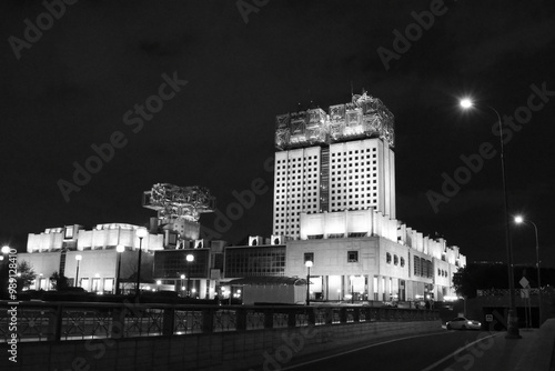 Presidium of the Academy of Sciences at the evening. Black and white photography. Moscow, Russia. July 22, 2023. 