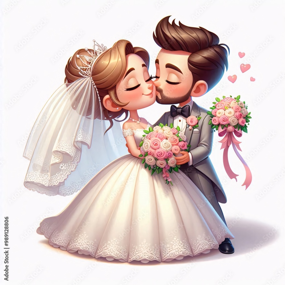 fun bride and groom cartonized on white background fun bride and groom cartonized on white background